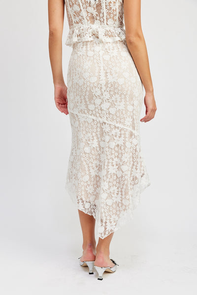 Lace Embrace Asymmetrical Midi Skirt