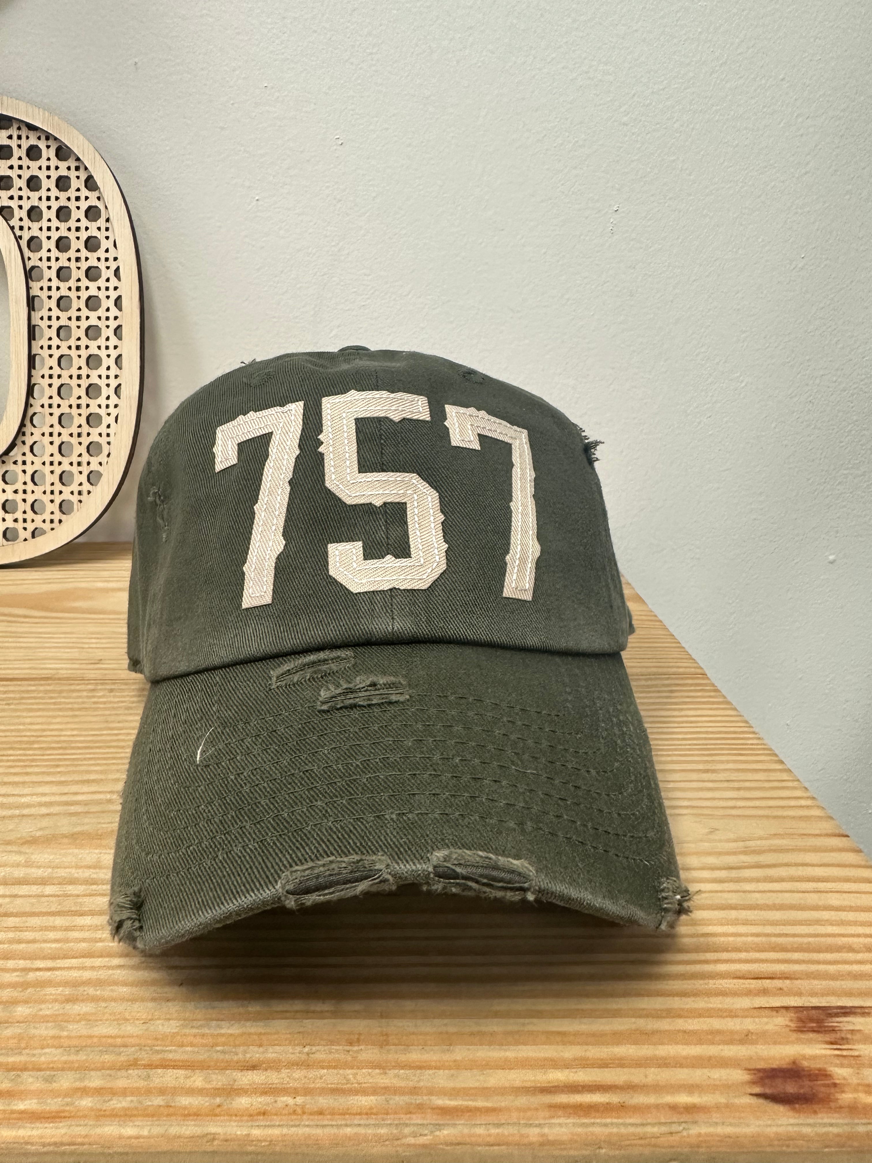 757 area code ball cap olive