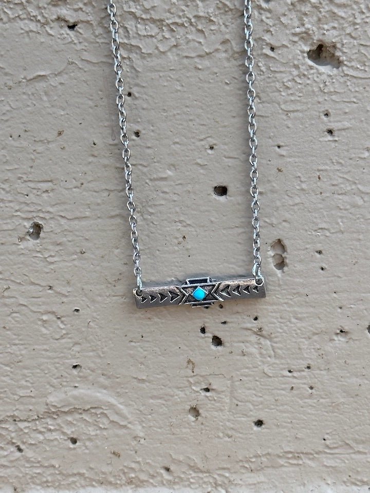 Aztec Bar Turq Silver Necklace - Golden Hour Boutique