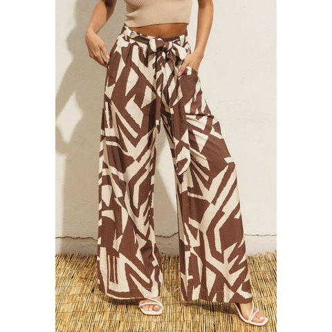 Best Wishes Brown Abstract Pants - Golden Hour BoutiqueWide Leg Pants