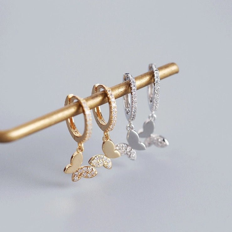 Dainty Butterfly Drop Hoop Earrings - Golden Hour BoutiqueEarrings