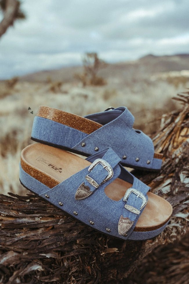 Daze in Denim Buckle Platform Sandals - Golden Hour Boutique