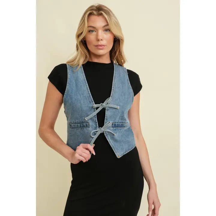 Dusk to Denim Tie Front Vest - Golden Hour BoutiqueVests