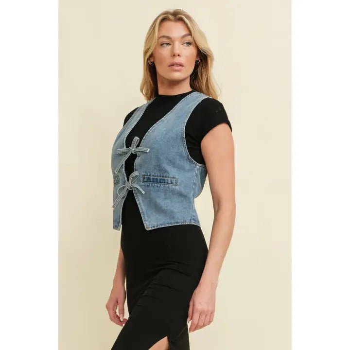 Dusk to Denim Tie Front Vest - Golden Hour BoutiqueVests