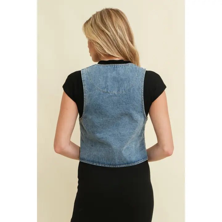 Dusk to Denim Tie Front Vest - Golden Hour BoutiqueVests