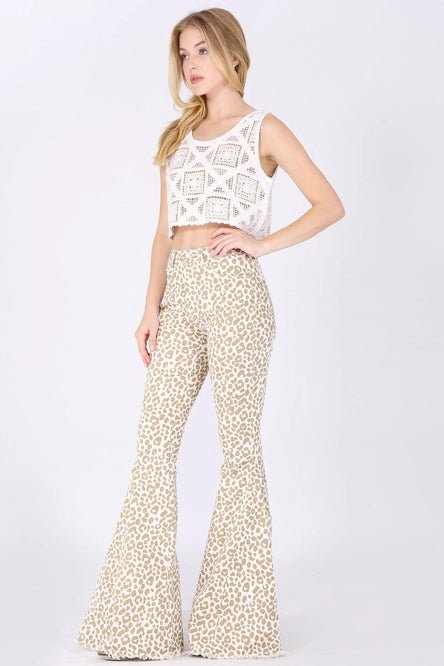 Get Rowdy Leopard Bellbottom Jeans - Golden Hour Boutique