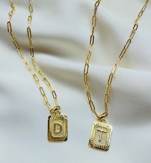 Gold Letter Plate Linked Necklace - Golden Hour Boutique