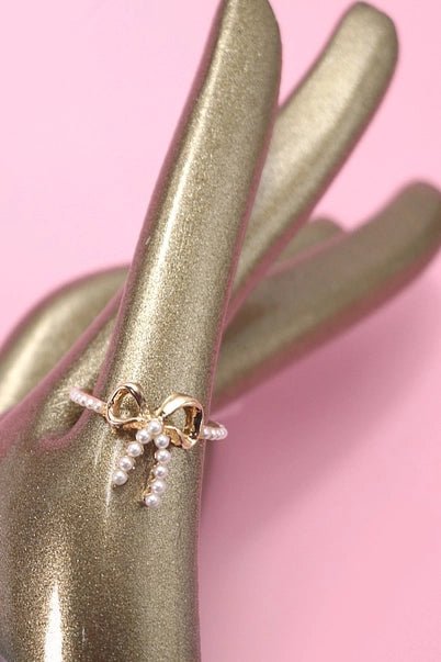 Gold Pearl Bow Ribbon Ring - Golden Hour BoutiqueRings