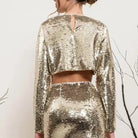 Golden Long Sleeve Sequin Crop Top - Golden Hour BoutiqueLong Sleeve Crop Tops