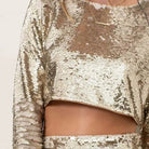 Golden Long Sleeve Sequin Crop Top - Golden Hour BoutiqueLong Sleeve Crop Tops