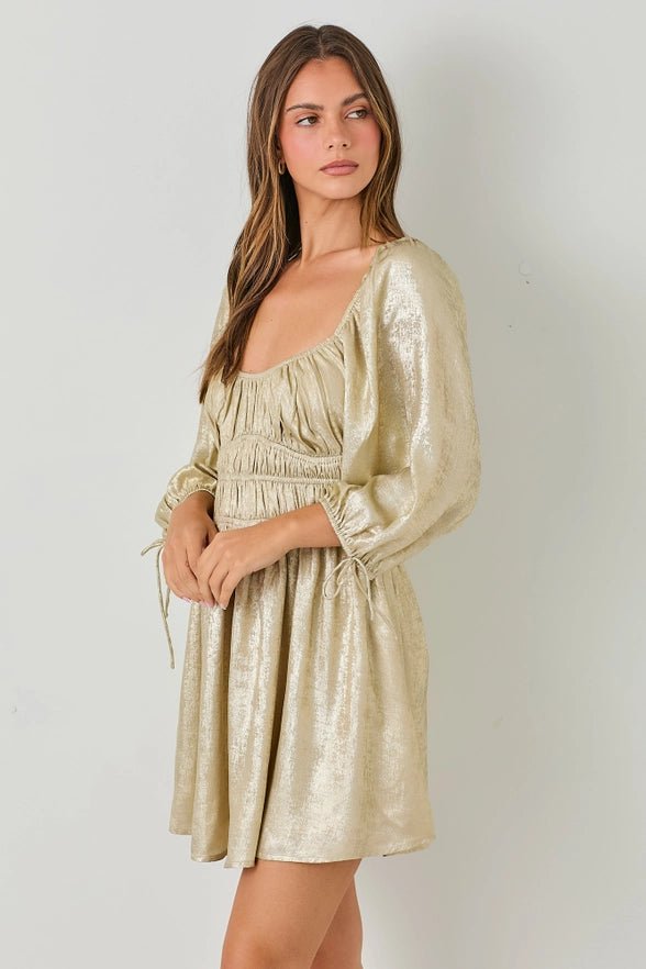 Golden Soul Metallic Babydoll Dress - Golden Hour BoutiqueMini Dresses