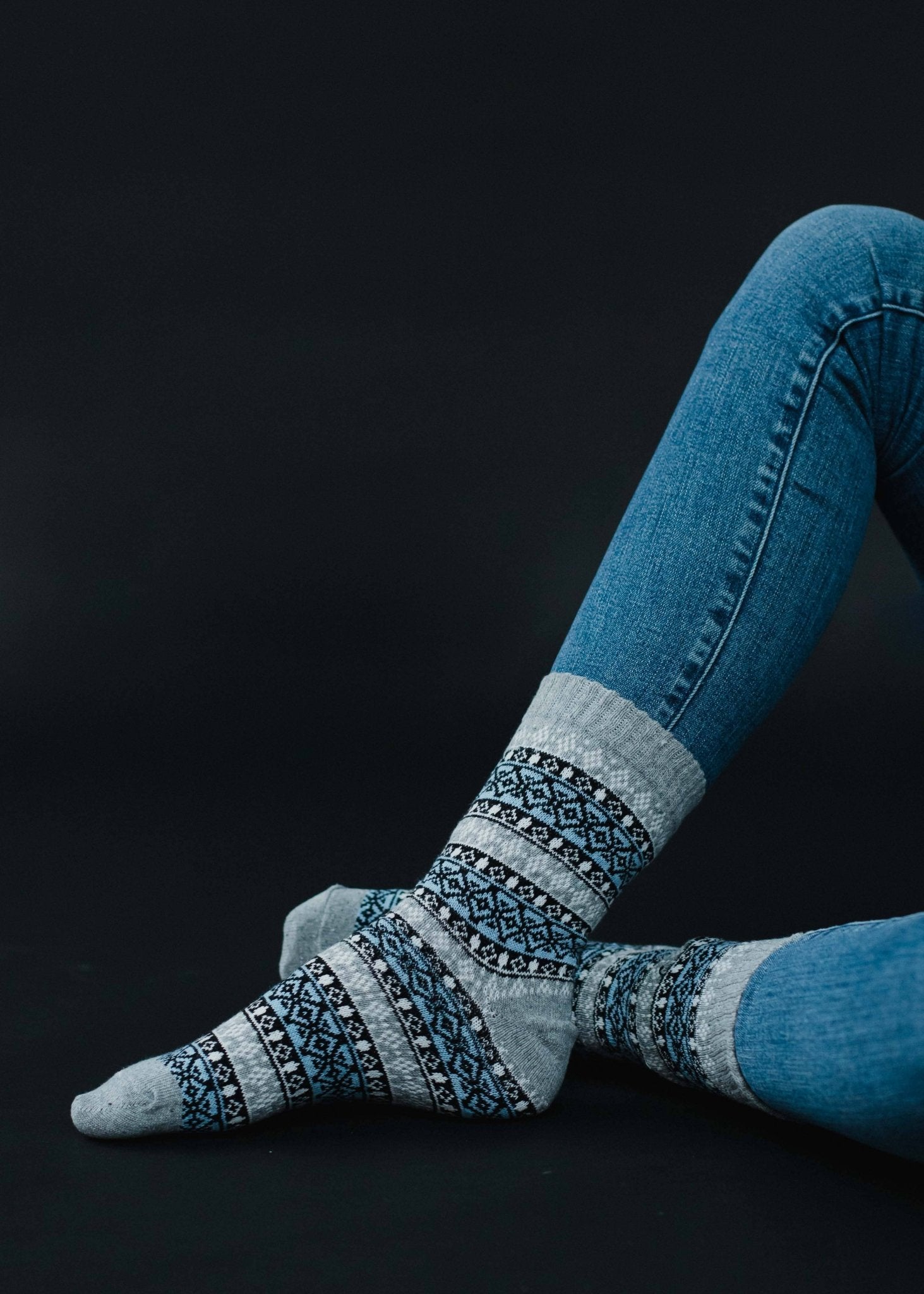 Gray, Black & Blue Pattern Socks - Golden Hour Boutique