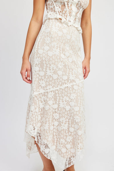 Lace Embrace Asymmetrical Midi Skirt - Golden Hour Boutique