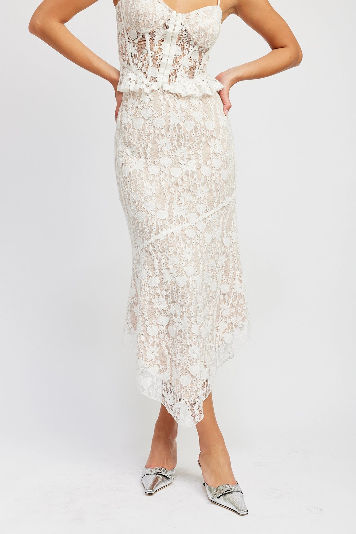 Lace Embrace Asymmetrical Midi Skirt - Golden Hour Boutique