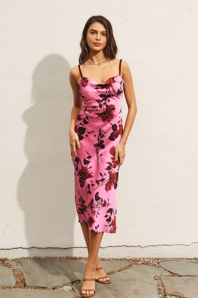 Pink Petal Noir Midi Dress - Golden Hour Boutique