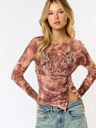 Python Mesh Twist Long Sleeve Top - Golden Hour BoutiqueLong Sleeve Crop Tops