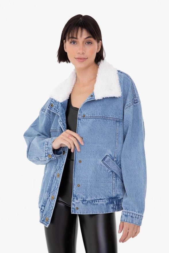 Sherpa Collar Oversized Denim Jacket Golden Hour Boutique Small