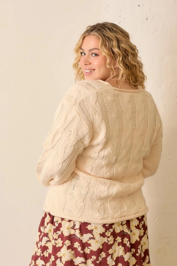 Soft Vintage Cable Knit Sweater - Golden Hour BoutiqueSweater