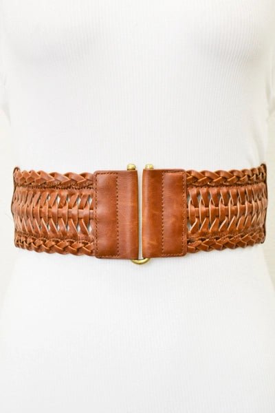 Thick Braided Leather Elastic Belt - Golden Hour Boutique