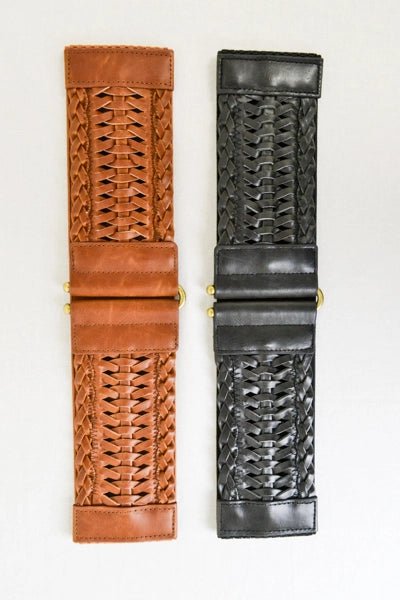 Thick Braided Leather Elastic Belt - Golden Hour Boutique