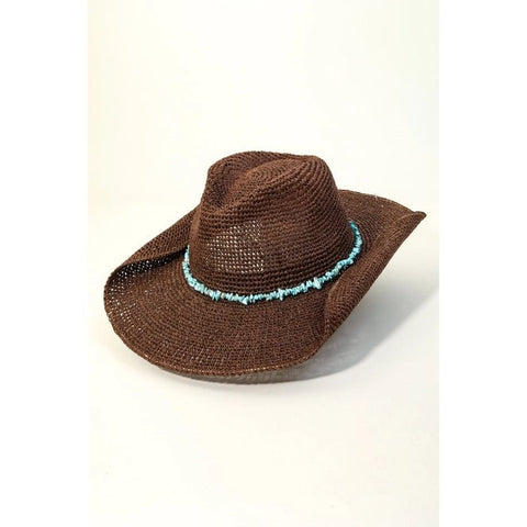 Turquoise Beaded Straw Cowboy Hat - Golden Hour Boutique