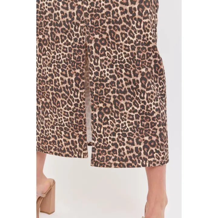 Wild Walk Leopard Denim Midi Skirt - Golden Hour BoutiqueMidi Skirt