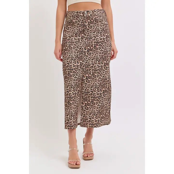 Wild Walk Leopard Denim Midi Skirt - Golden Hour BoutiqueMidi Skirt