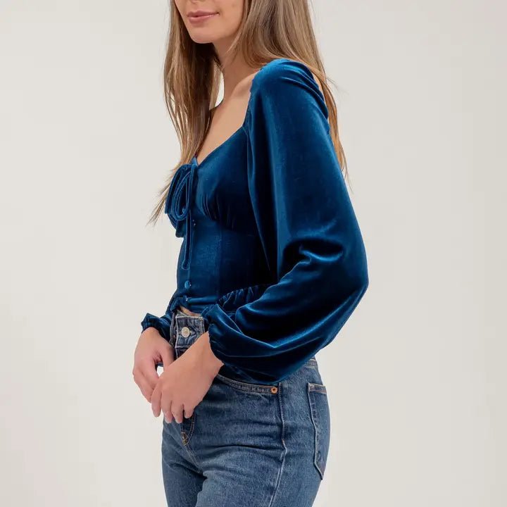 Winter Blues Velvet Long Sleeve Blouse - Golden Hour BoutiqueLong Sleeve Crop Tops