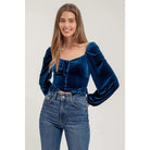 Winter Blues Velvet Long Sleeve Blouse - Golden Hour BoutiqueLong Sleeve Crop Tops